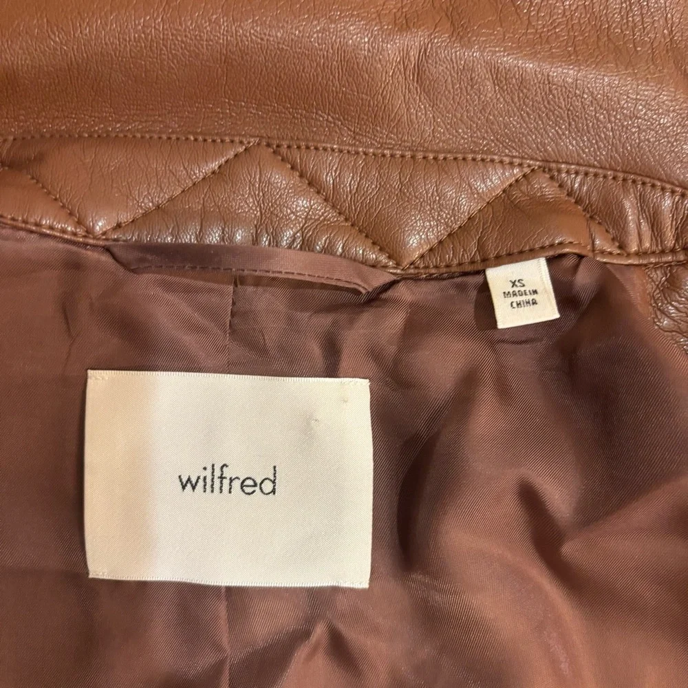 Wilfred Aritzia Vegan Leather Moto Cropped Jacket Brown Womens XS